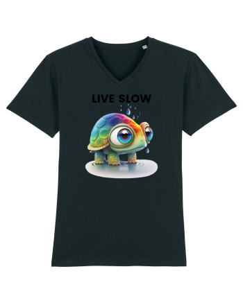 Broasca testoasa pictata in acuarela cu mesajul Live Slow Black