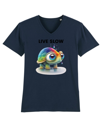 Broasca testoasa pictata in acuarela cu mesajul Live Slow French Navy