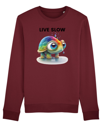 Broasca testoasa pictata in acuarela cu mesajul Live Slow Burgundy