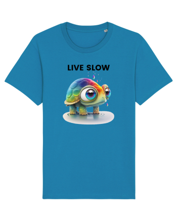 Broasca testoasa pictata in acuarela cu mesajul Live Slow Azur