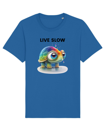 Broasca testoasa pictata in acuarela cu mesajul Live Slow Royal Blue