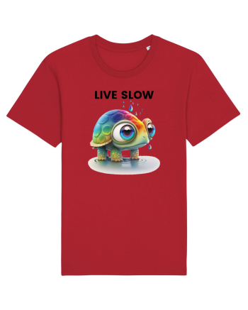 Broasca testoasa pictata in acuarela cu mesajul Live Slow Red
