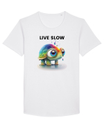 Broasca testoasa pictata in acuarela cu mesajul Live Slow Tricou mânecă scurtă guler larg Bărbat Skater