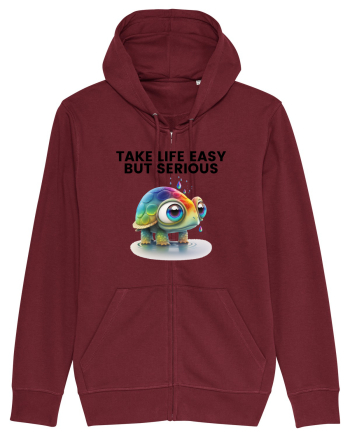 Broasca testoasa pictata in acuarela cu mesajul Take Life Easy but Serious Burgundy