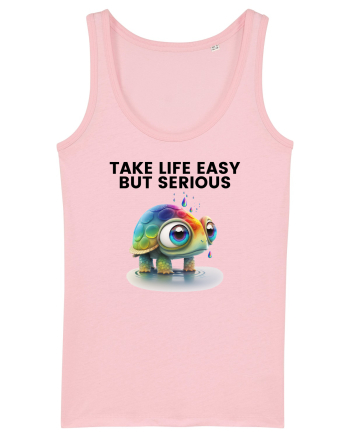 Broasca testoasa pictata in acuarela cu mesajul Take Life Easy but Serious Cotton Pink
