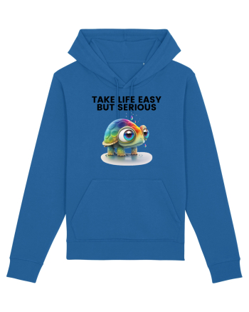 Broasca testoasa pictata in acuarela cu mesajul Take Life Easy but Serious Royal Blue