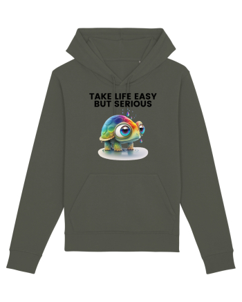Broasca testoasa pictata in acuarela cu mesajul Take Life Easy but Serious Khaki