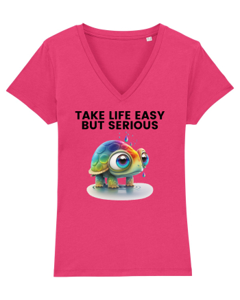 Broasca testoasa pictata in acuarela cu mesajul Take Life Easy but Serious Raspberry