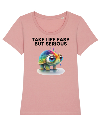 Broasca testoasa pictata in acuarela cu mesajul Take Life Easy but Serious Canyon Pink