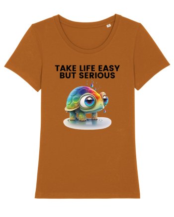 Broasca testoasa pictata in acuarela cu mesajul Take Life Easy but Serious Roasted Orange