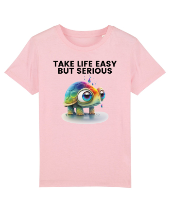 Broasca testoasa pictata in acuarela cu mesajul Take Life Easy but Serious Cotton Pink