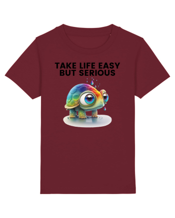 Broasca testoasa pictata in acuarela cu mesajul Take Life Easy but Serious Burgundy