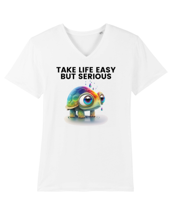Broasca testoasa pictata in acuarela cu mesajul Take Life Easy but Serious White