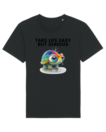 Broasca testoasa pictata in acuarela cu mesajul Take Life Easy but Serious Black