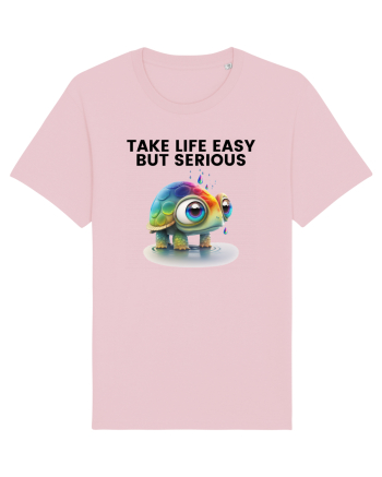 Broasca testoasa pictata in acuarela cu mesajul Take Life Easy but Serious Cotton Pink