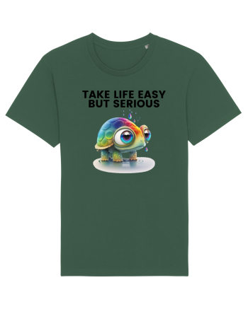 Broasca testoasa pictata in acuarela cu mesajul Take Life Easy but Serious Bottle Green
