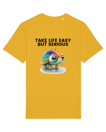 Broasca testoasa pictata in acuarela cu mesajul Take Life Easy but Serious Spectra Yellow