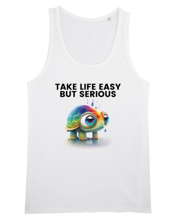 Broasca testoasa pictata in acuarela cu mesajul Take Life Easy but Serious White