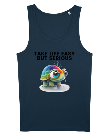 Broasca testoasa pictata in acuarela cu mesajul Take Life Easy but Serious Navy