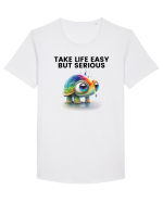 Broasca testoasa pictata in acuarela cu mesajul Take Life Easy but Serious Tricou mânecă scurtă guler larg Bărbat Skater