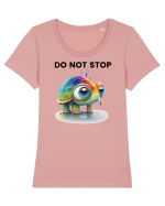 Broasca testoasa pictata in acuarela cu mesajul Do Not Stop Tricou mânecă scurtă guler larg fitted Damă Expresser