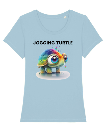 Broasca testoasa pictata in acuarela cu mesajul Jogging Turtle Sky Blue