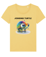 Broasca testoasa pictata in acuarela cu mesajul Jogging Turtle Tricou mânecă scurtă guler larg fitted Damă Expresser
