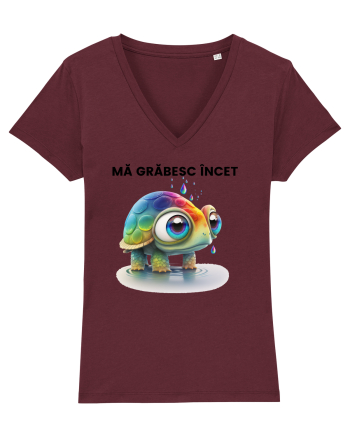 Broasca testoasa pictata in acuarela cu mesajul Ma grabesc Incet Burgundy