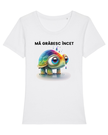 Broasca testoasa pictata in acuarela cu mesajul Ma grabesc Incet White