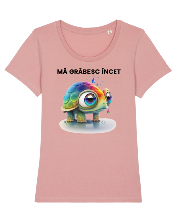 Broasca testoasa pictata in acuarela cu mesajul Ma grabesc Incet Canyon Pink
