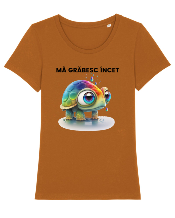 Broasca testoasa pictata in acuarela cu mesajul Ma grabesc Incet Roasted Orange