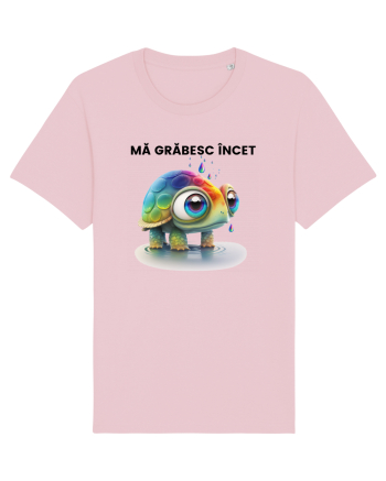 Broasca testoasa pictata in acuarela cu mesajul Ma grabesc Incet Cotton Pink