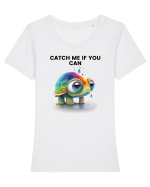 Broasca testoasa pictata in acuarela cu mesajul Catch Me If You Can Tricou mânecă scurtă guler larg fitted Damă Expresser