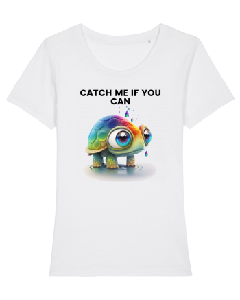 Broasca testoasa pictata in acuarela cu mesajul Catch Me If You Can White