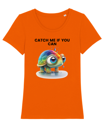 Broasca testoasa pictata in acuarela cu mesajul Catch Me If You Can Bright Orange
