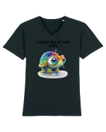 Broasca testoasa pictata in acuarela cu mesajul Catch Me If You Can Tricou mânecă scurtă guler V Bărbat Presenter