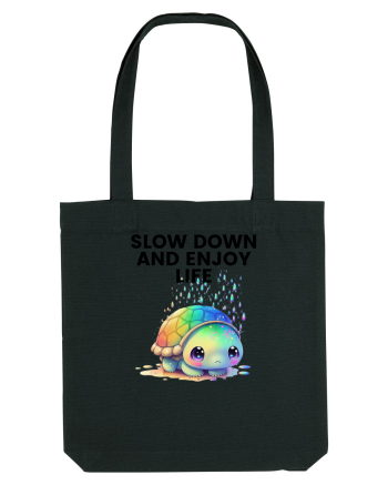 Broasca testoasa pictata in acuarela cu mesajul  Slow Down and Enjoy Life Black