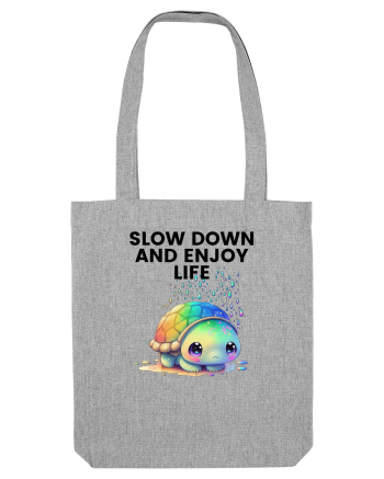 Broasca testoasa pictata in acuarela cu mesajul  Slow Down and Enjoy Life Heather Grey