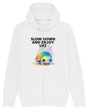 Broasca testoasa pictata in acuarela cu mesajul  Slow Down and Enjoy Life White
