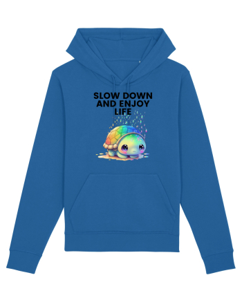 Broasca testoasa pictata in acuarela cu mesajul  Slow Down and Enjoy Life Royal Blue