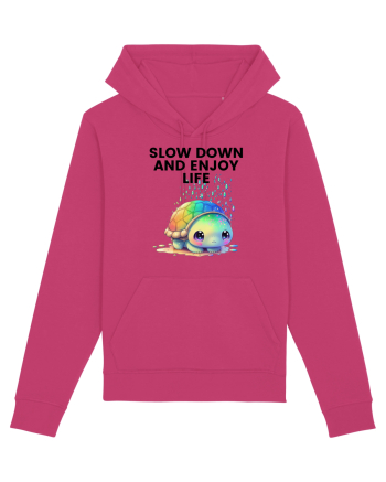 Broasca testoasa pictata in acuarela cu mesajul  Slow Down and Enjoy Life Raspberry