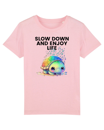 Broasca testoasa pictata in acuarela cu mesajul  Slow Down and Enjoy Life Cotton Pink