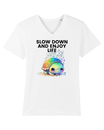 Broasca testoasa pictata in acuarela cu mesajul  Slow Down and Enjoy Life White