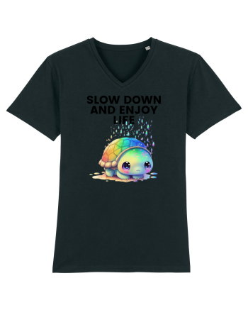 Broasca testoasa pictata in acuarela cu mesajul  Slow Down and Enjoy Life Black