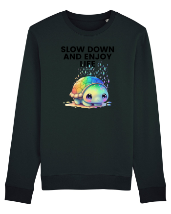 Broasca testoasa pictata in acuarela cu mesajul  Slow Down and Enjoy Life Black