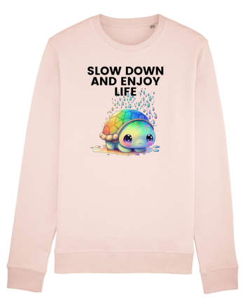 Broasca testoasa pictata in acuarela cu mesajul  Slow Down and Enjoy Life Candy Pink