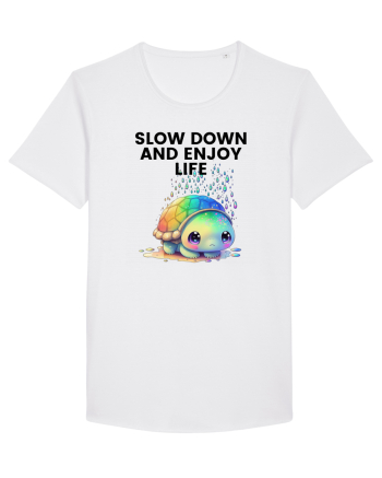 Broasca testoasa pictata in acuarela cu mesajul  Slow Down and Enjoy Life White
