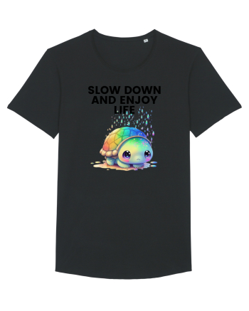 Broasca testoasa pictata in acuarela cu mesajul  Slow Down and Enjoy Life Black