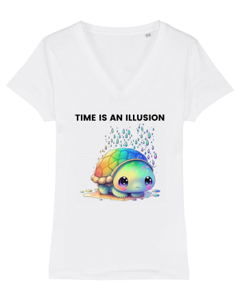 Broasca testoasa pictata in acuarela cu mesajul  Time is an Illusion White