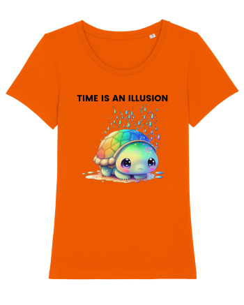 Broasca testoasa pictata in acuarela cu mesajul  Time is an Illusion Bright Orange